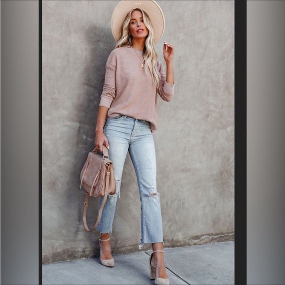 Last 1! #23 Classic Blush Pink Waffle Weave L.S. Top - Picture 3 of 14